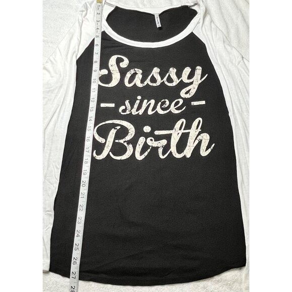 Acting Pro Women's 3X Black & White "Sassy Since Birth" Raglan Sleeve Top - Picture 2 of 3